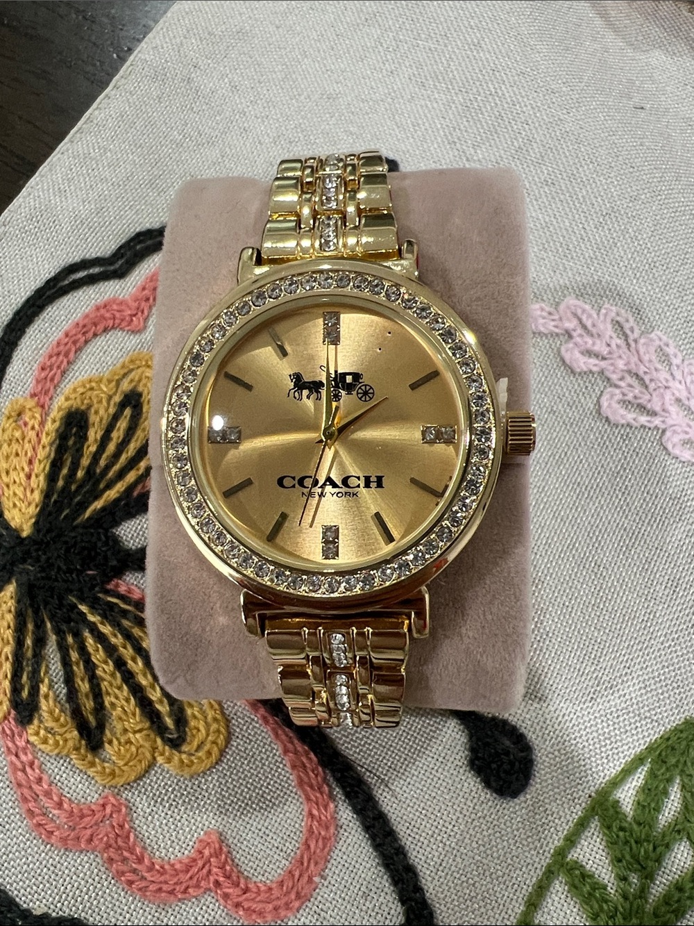 Gold Crystal-Accent Bracelet Watch